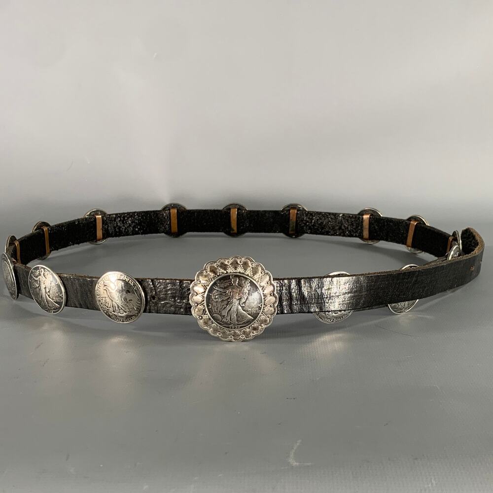 BUFFALO DANCER USA COIN SILVER Black Silver Concho Leather Sterling Belt